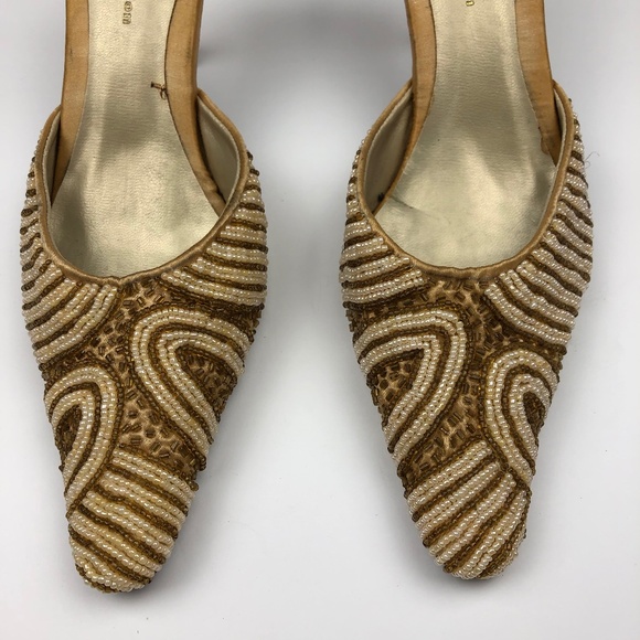 NEW Gibi Collection Beaded Mules Heels Tan Size 6 - Picture 3 of 8